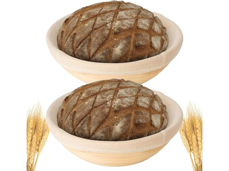 Kit de Cesta de Fermentação de Pão Banneton 2 com Acessórios Conjunto Sourdough Redondo