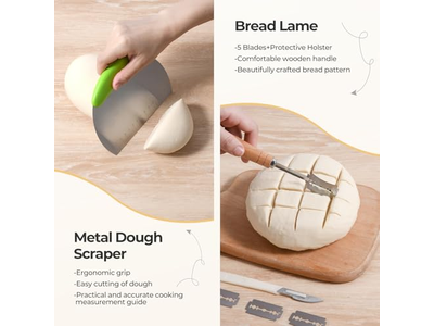 Cestas de Pão para Servir com Pano Banneton Cesta de Fermentação Raspador Lame