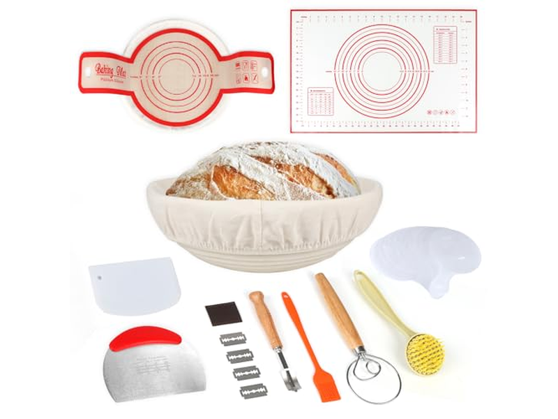 Cesta de Fermentação de Pão Redonda e Oval 2 Pacotes 9 Polegadas Plástico de Panificação