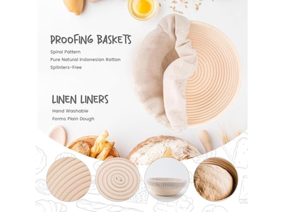 Conjunto de 2 Cestas de Fermentação de Pão 8,5 polegadas Tigelas Redondas para Massa