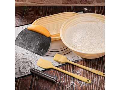 Bannetons de Polpa de Madeira Oval Cesta de Pão Banneton de Cana Rattan com Forros 9 Polegadas